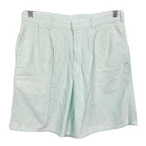 T Harris London Shorts‎ Mens Sz 34 Green Striped Seersucker 100% Cotton Casual